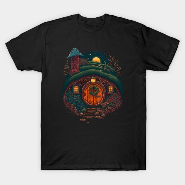 A Halfling Home by Christmas - Round Doors - Fantasy T-Shirt by Fenay-Designs